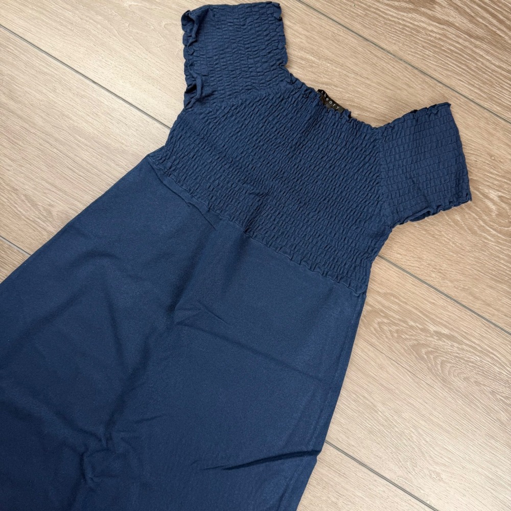 Theory Womens Dress Smocked Bodice Short Sleeve Navy Blue Size P